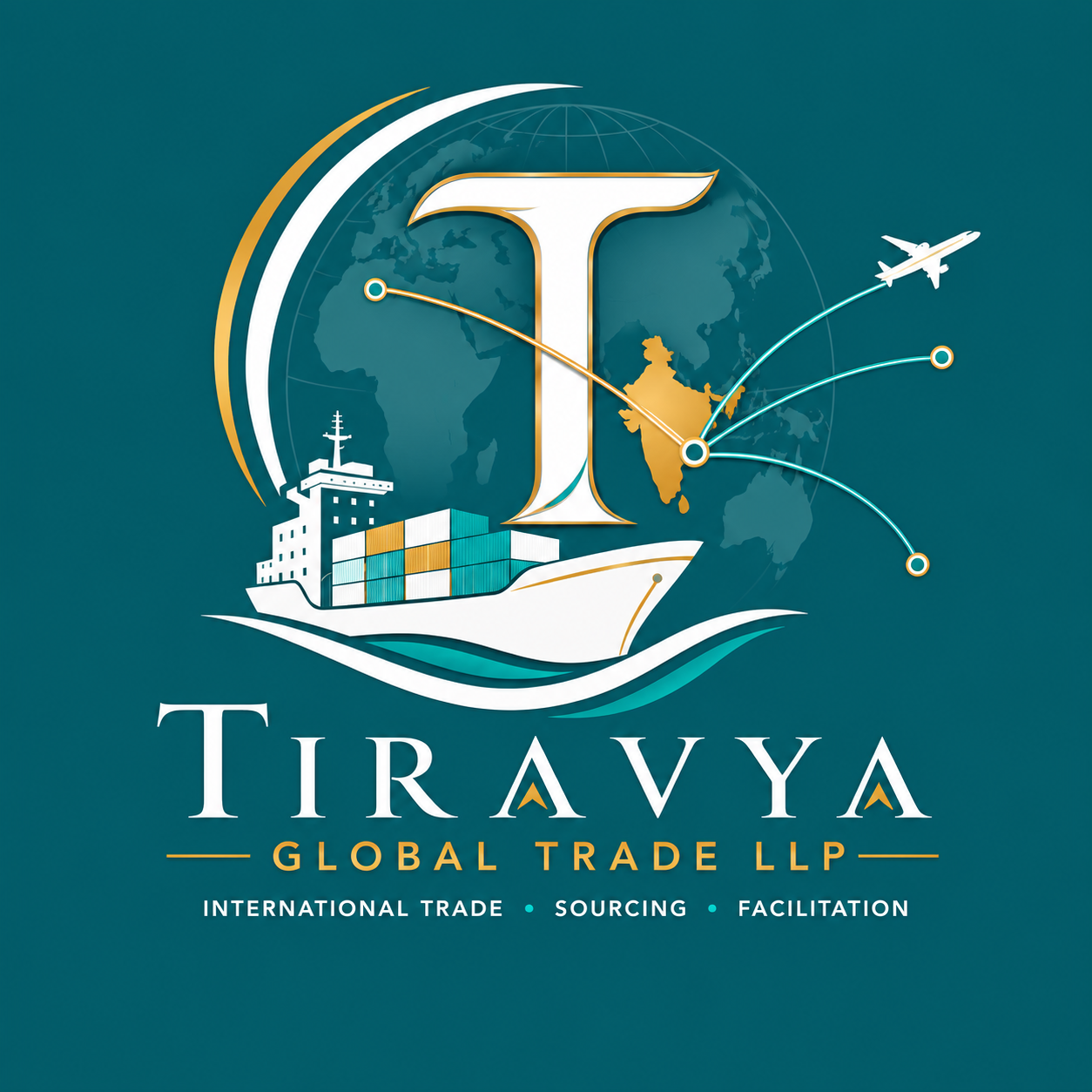 Tiravya Global Trade LLP brand emblem on teal, marking the India Market Access practice